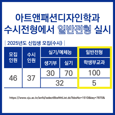 아트앤패션디자인학과 수시전형에서 일반전형 실시